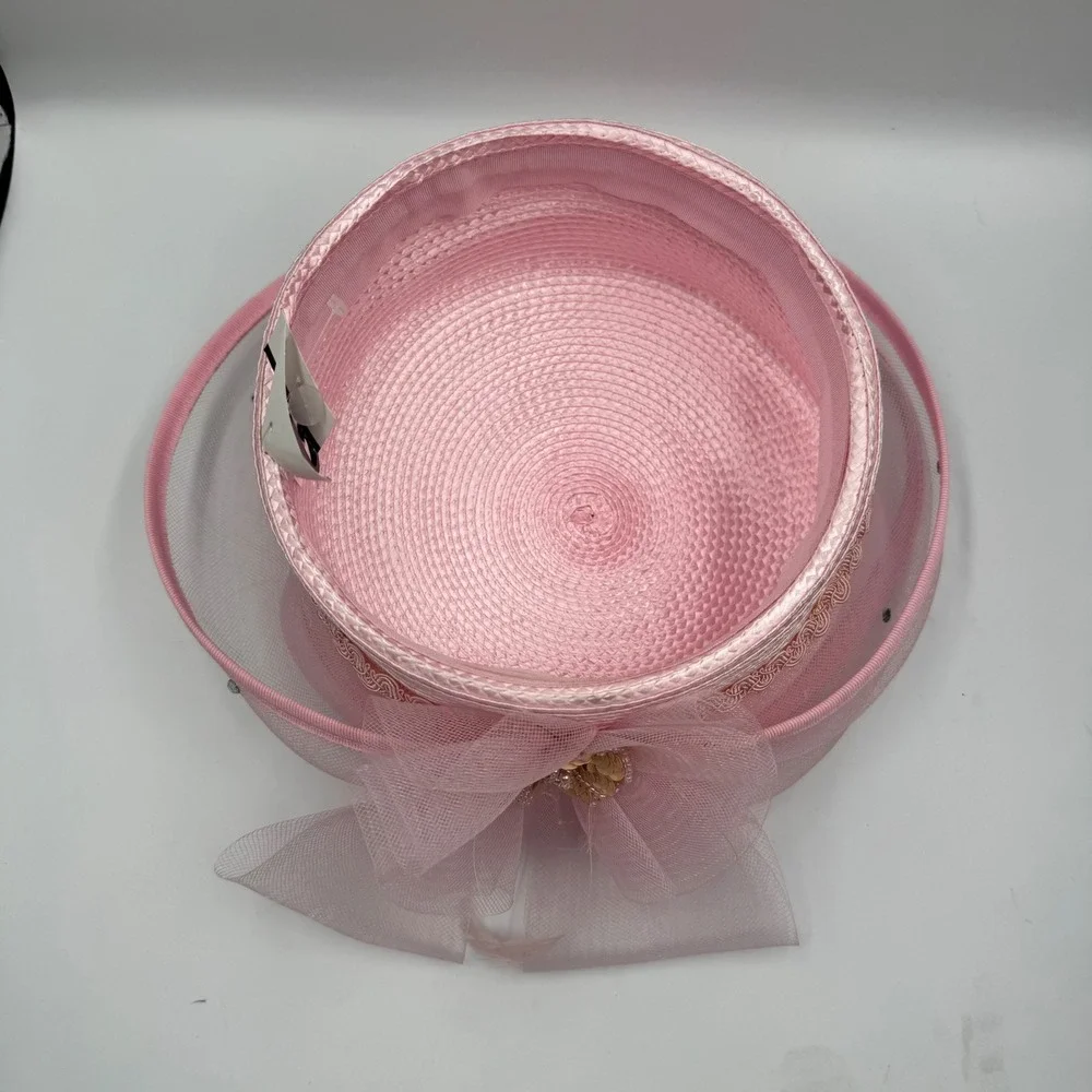 Pink Pillbox Fascinator Hat Mesh Tulle Flower Sequin Rhinestone Tea Party Hat